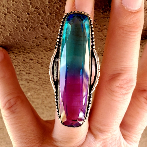 New Oversized Bi-Color Tourmaline 925 Silver Statement Ring. - Picture 4 of 15